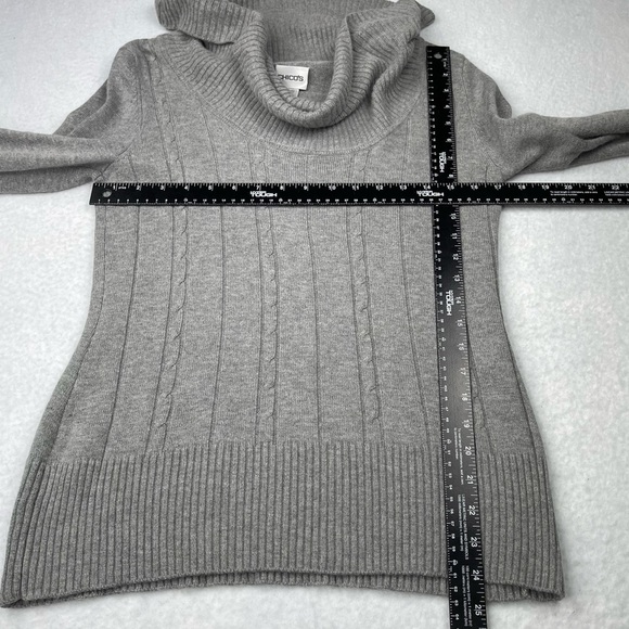 Chico’s Grey Cable Knit Cowl Neck Sweater Wool Cashmere Blend Size 0 Womens 4 - Picture 5 of 10